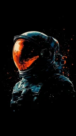 Isolated astronaut figure with orange visor on black field.