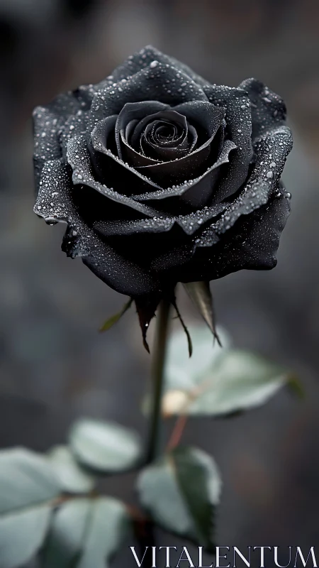 Midnight rose drinks the rain in velvety, silent spirals