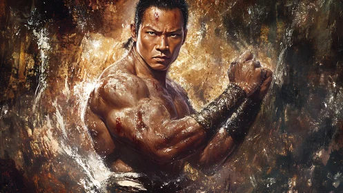 Storm-scarred warrior compresses fury into clenched calm