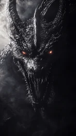 Night-forged dragon roaring amid swirling embers and smoke.