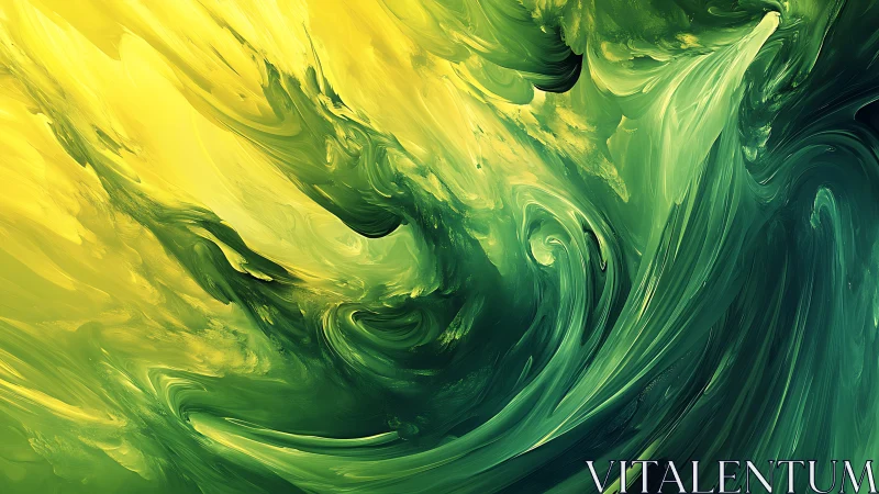 Dynamic yellow‑green fluid vortices rendered with smooth impasto motion