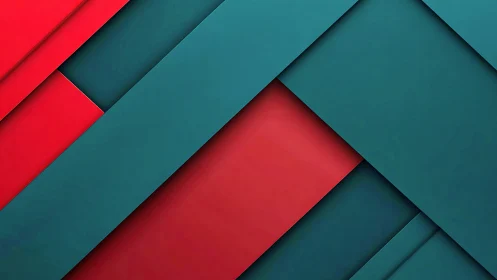 Diagonal teal and red layers create bold geometric harmony