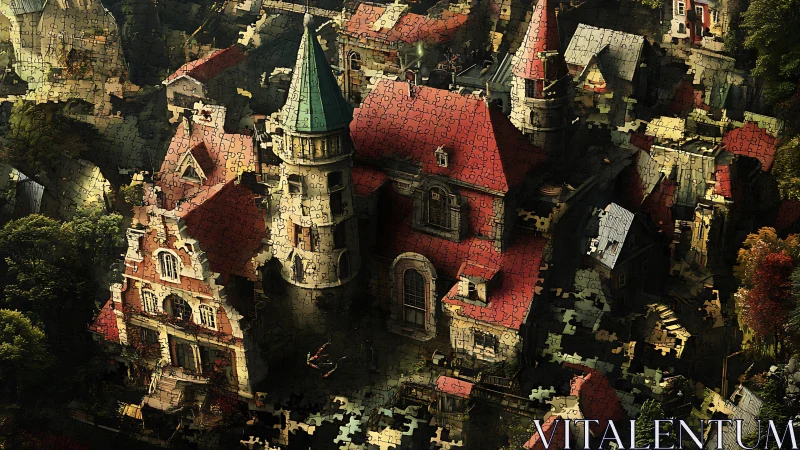 Puzzle-town roofs drift apart as a storybook village unravels