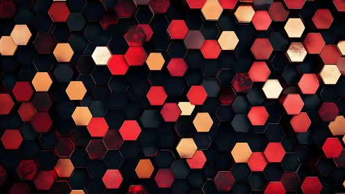 Vibrant Red and Gold Hexagon Abstract Pattern with Modern Style.