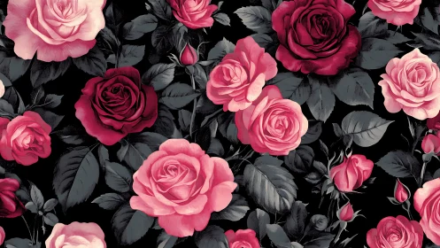 Digital Rose Study: Gradient Floral Arrangement with Charcoal Foliage.