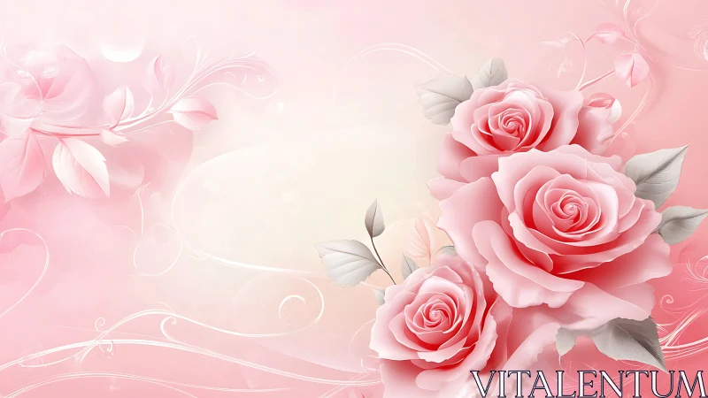Blush Pink Roses with Ornamental Flourishes on Gradient Background.