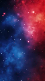 Nebula starfield merges crimson light with deep cobalt void.