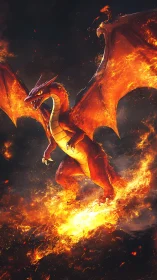 Infernal dragon erupts through blazing molten firestorm