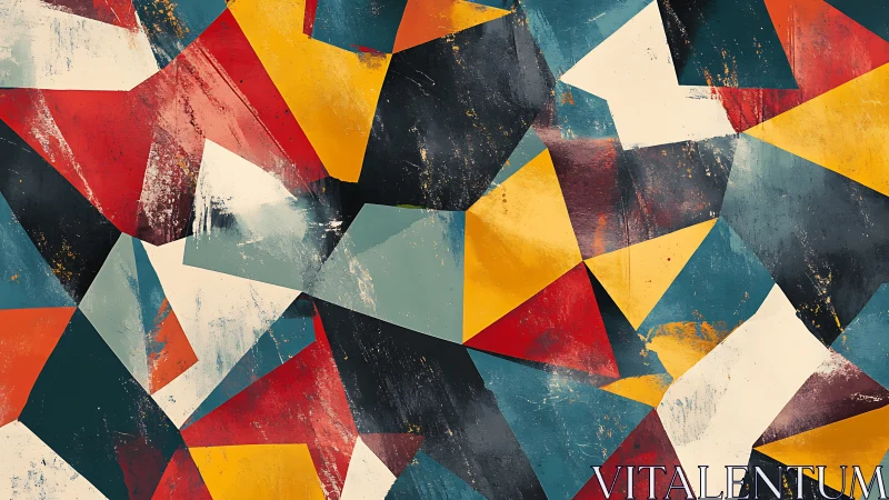 Geometric abstract collage with distressed angular color planes