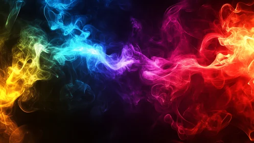 Prismatic smoke rivers collide in a storm of neon fire.