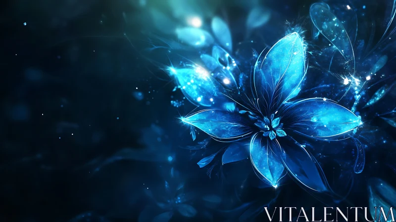 Glowing Blue Flower Blooms in Digital Light