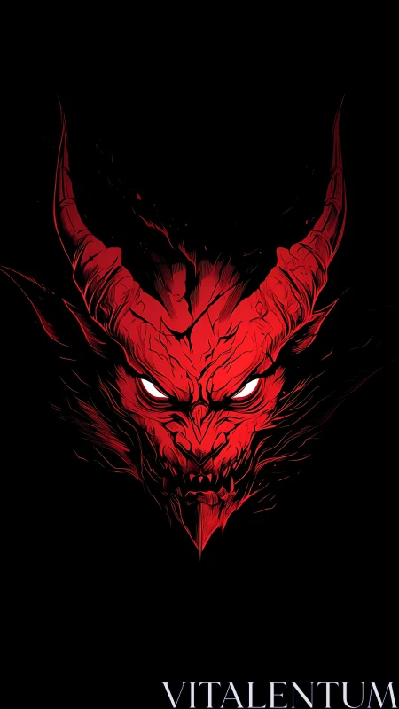 Scarlet horned demon head blazing from the void&rsquo;s edge.
