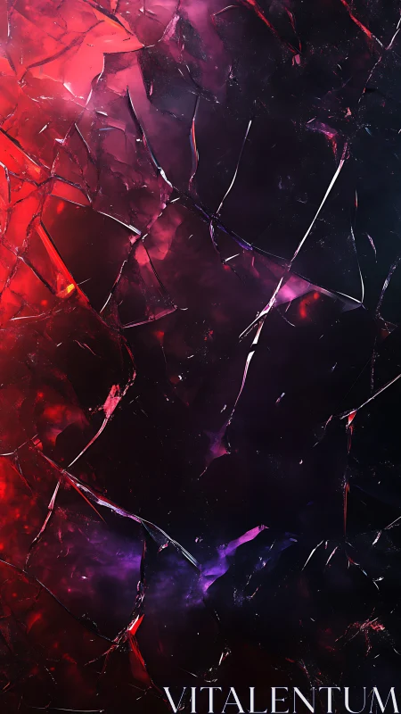 Shattered cosmic glass glows with red and violet nebula light