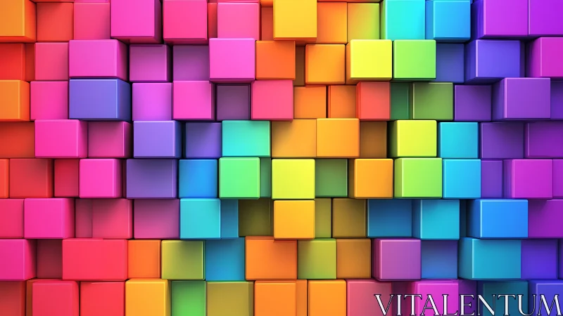 High saturation 3D voxel grid renders uniform glossy cubes in spectrum