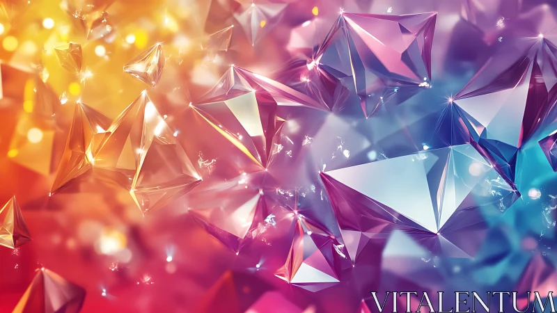 Prismatic shards drift through molten sunset and neon dusk