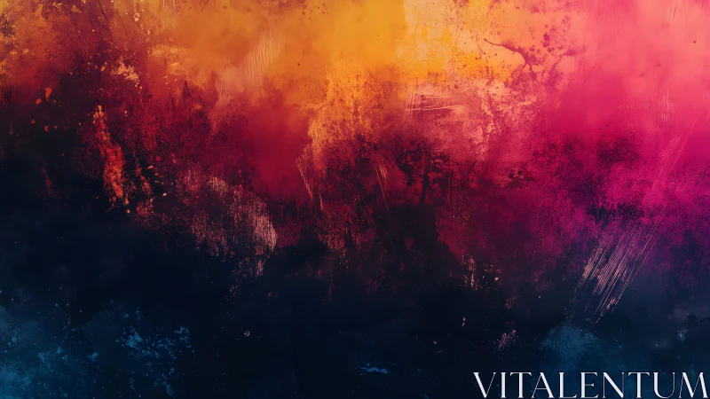 Vivid Abstract Painting with Bold Orange, Pink, and Blue Hues.