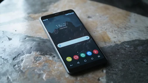 Android Smartphone Positioned on Weathered Concrete Surface