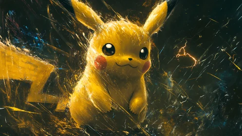 Electric yellow creature amid dynamic painterly sparks.