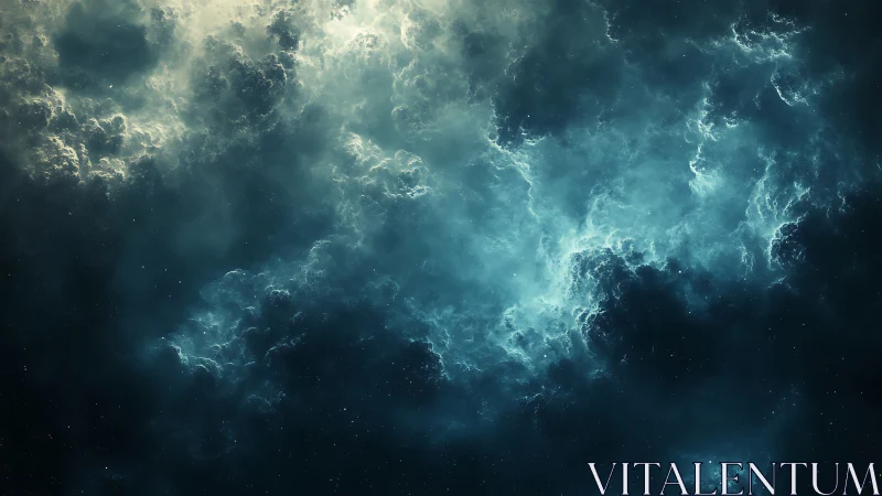 Diffuse blue nebula cloud structure in deep outer space.