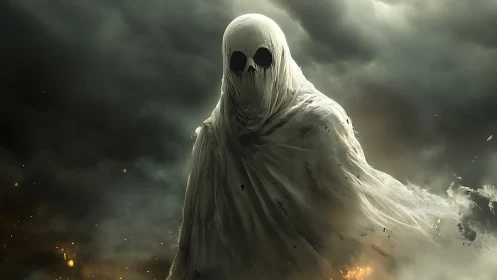 Gentle ghost drifting through a stormy twilight sky.