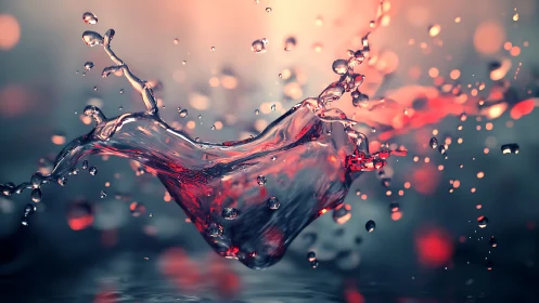 High-speed macro capture of red-tinted liquid splash in motion.