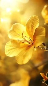 Golden yellow flower glows in radiant morning light.