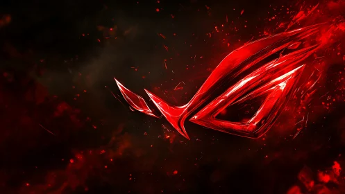 Red gaming emblem on dark smoky background design.