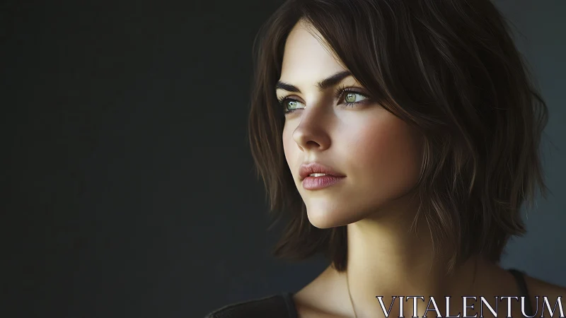 Softly lit portrait of a thoughtful woman in quiet focus.