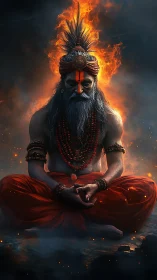 Fiery mystic in deep meditation wrapped in quiet strength.