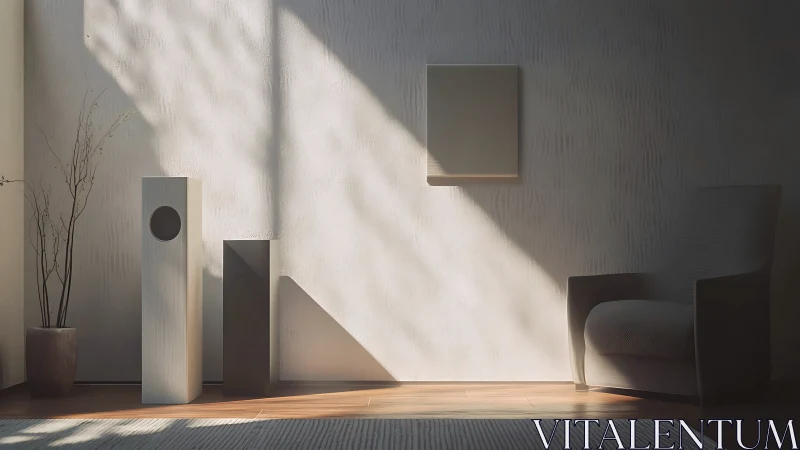 Sunlit minimalist corner where silence sculpts the room.