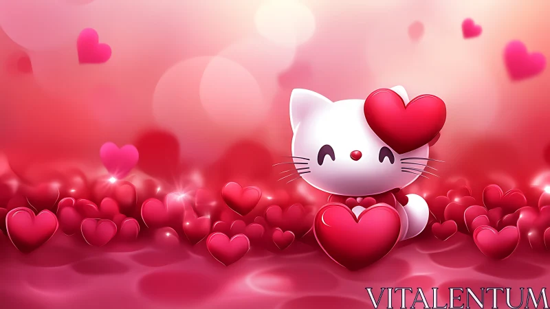 Adorable Kitten Orchestrates Love Within Radiant Heart Realm