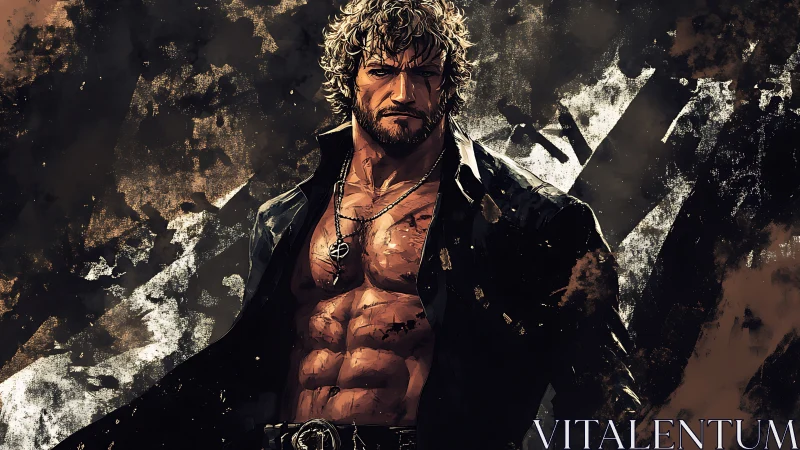 Rugged lone hero standing strong in a storm of bold color.