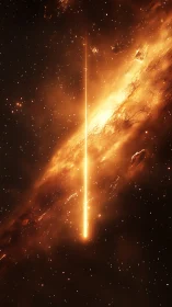 Golden cosmic beam gently slicing through starry night.
