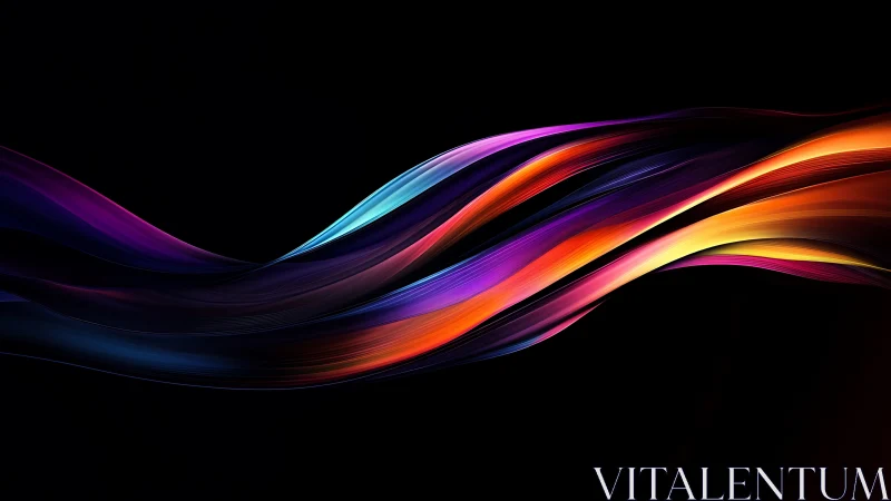 Chromatic light ribbons sweeping across deep black field.