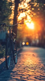 Urban Bicycle at Golden Hour with Bokeh Street Lighting