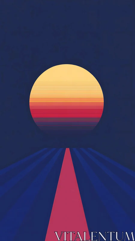 Retro horizon beacon over midnight highway stripes.