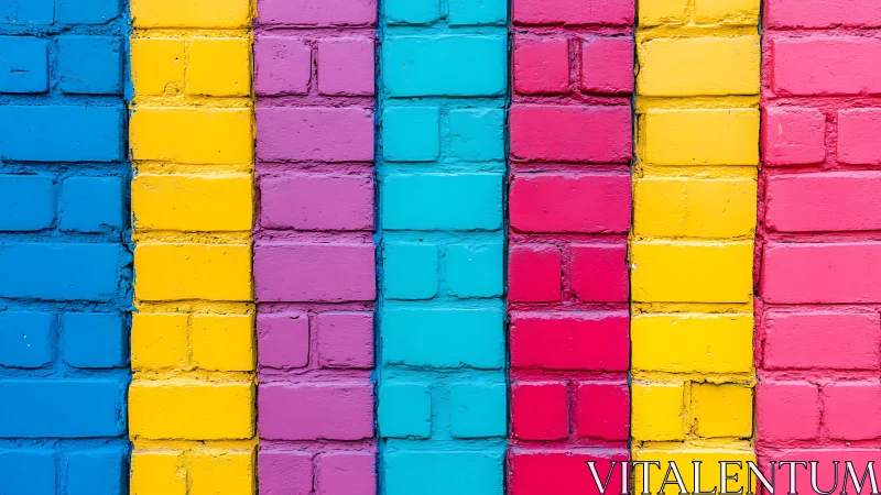 Color-blocked brick wall with vertical pastel stripes pattern.