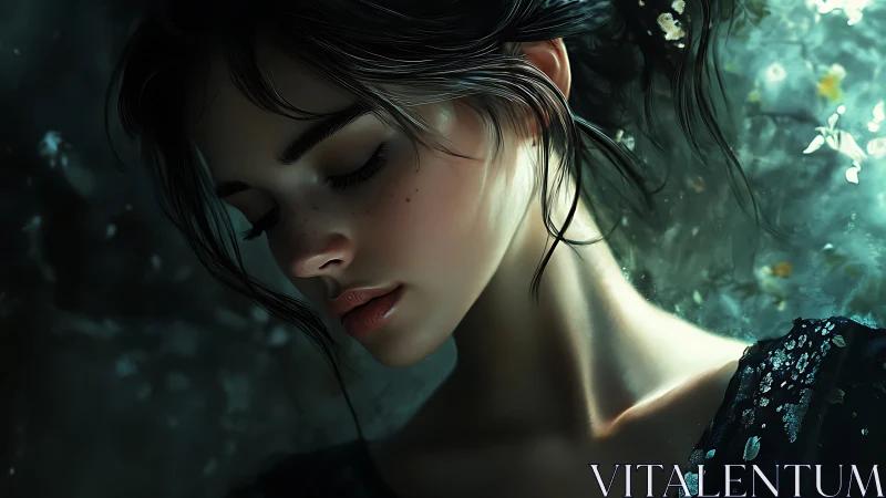 Moonlit thoughts drift across her freckled, sea-glass silence