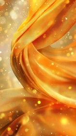 Golden translucent fabric folds with floating glowing particles