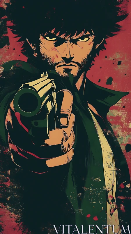 Gritty gunslinger portrait in gritty graphic novel style.