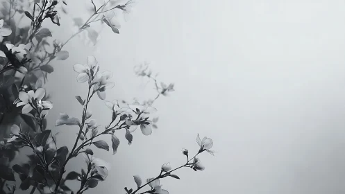 Elegant Black and White Floral Branches Minimalist Art.