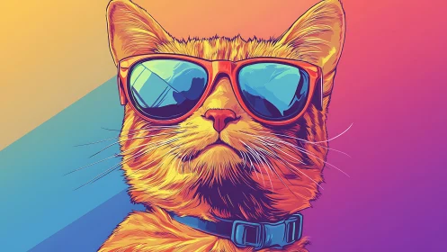 Cool Cat in Sunglasses with Vibrant Pop Art Style