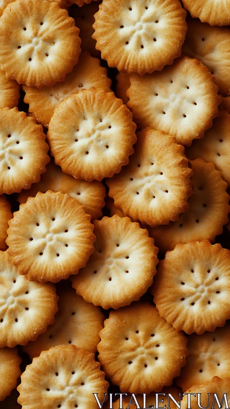 Golden Round Butter Crackers Arranged Overhead View.