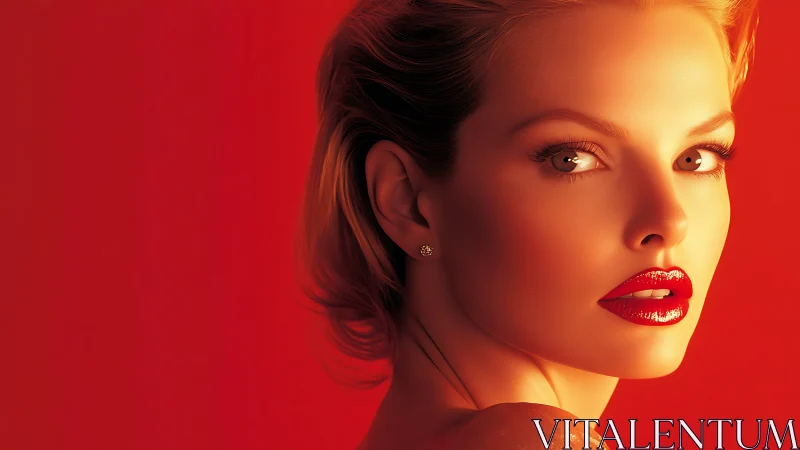 Radiant red portrait captures glamorous, luminous beauty.