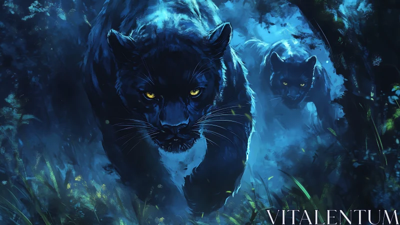 Mystical Panthers in the Enchanted Blue Forest.