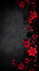 Red Floral Vines on Dark Textured Background Design