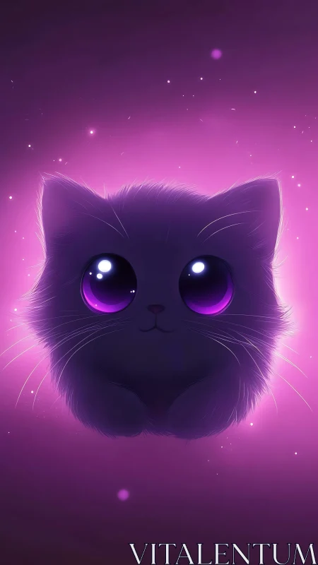 Luminescent Feline Guardian: Enchanted Cat in Violet Radiance.