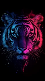 Neon twilight tiger portrait glowing in electric color.