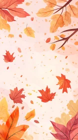 Autumn maple leaves drift across soft pastel background