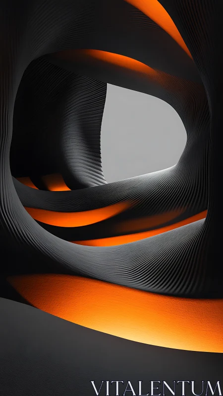Parametric vortex corridor with emissive orange light bands.